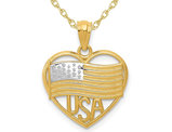14K Yellow Gold Heart Shaped American Flag USA Charm Pendant Necklace with Chain